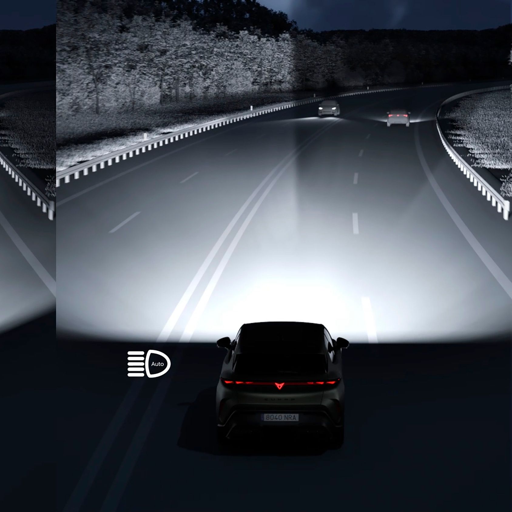 Matrix-LED-Leuchten des CUPRA Raval VZ, die Design und Funktionalität zeigen.